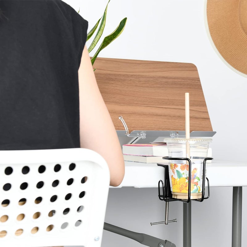 LEKUSHA Large Desk Cup Holder, Clip On Table Cup Holder, Anti-Spill Drink Holder for Lawn Chair, Horizontal or Vertical Mount, Pack of 1, Black - Image 2